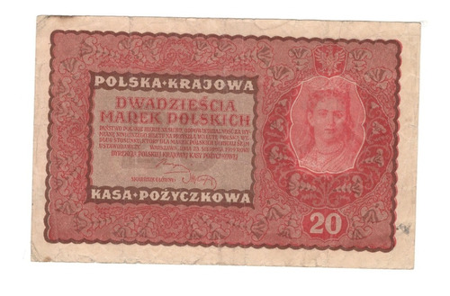 Billete Polonia 20 Marek (1919) Mujer