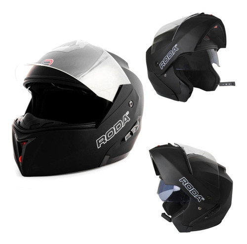 Casco Abatible Para Moto Roda Revenge Negro Con Bluetooth