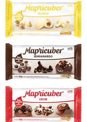 Chocolate Mapricuber Tableta 800g Leche Semi Amargo Y Blanco