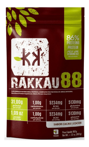 Proteina Vegetal Vegana Rakkau 88 Cacau 907g, Promoção      