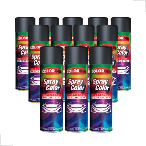 Kit Tinta Spray Automotivo Colorgin Preto Fosco C/12