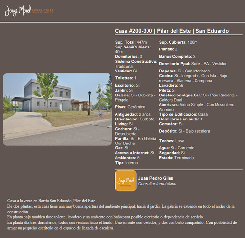 Casa Interno #200-300 - Pilar Del Este - San Eduardo - 447m2 #id 8275