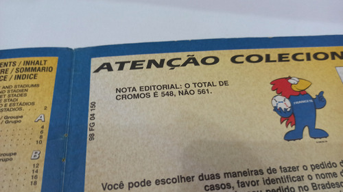 Capa Álbum 98 Copa 1998 C (Usado)