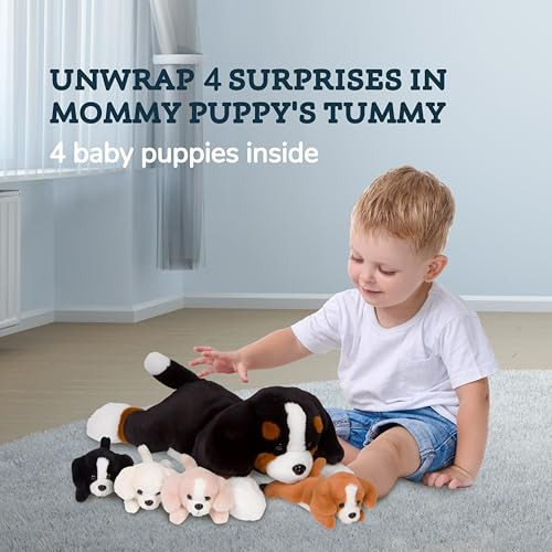 Peluche De Mamá Perro Con 4 Cachorros Abrazables
