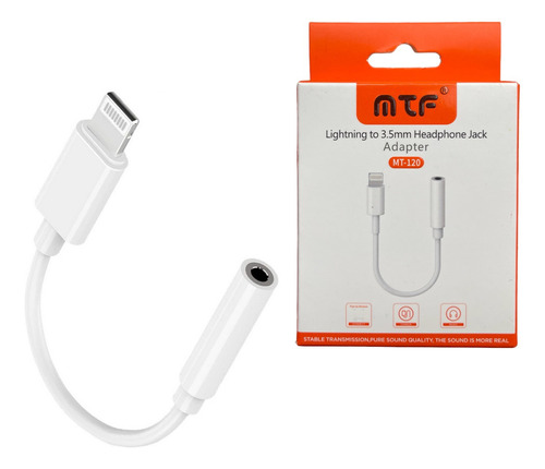 Adaptador Para iPhone Lightning A Jack 3.5mm Auxiliar Mtf Color Blanco