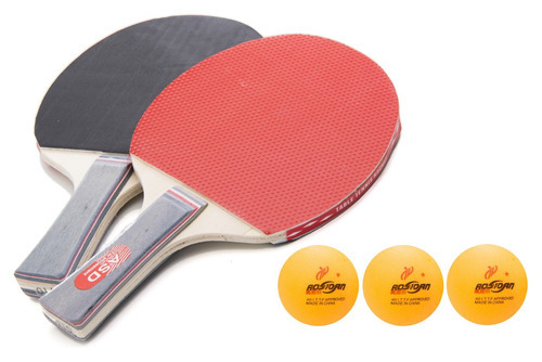 Kit Ping Pong Tênis De Mesa 2 Raquete + 3 Bolinha Cor Vermelho/Preto Tipo de cabo AN (Anatômico)