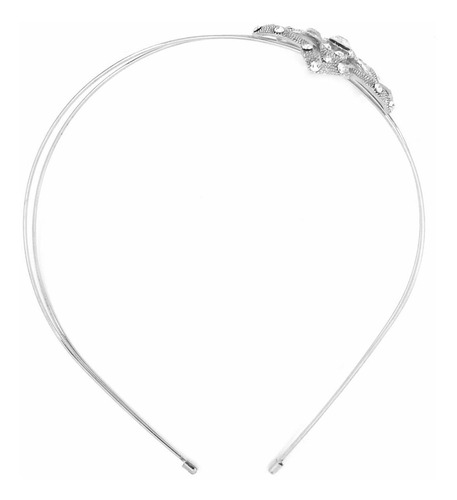 Tiara De Metal Dupla Prateada Flor Com Strass