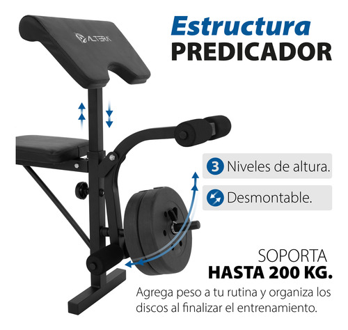 Altera Bm-002 Banco Multipocisiones Para Pesas Kit Con Disco