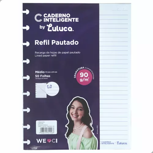 Refil Luluca 2023 Pautado Caderno Inteligente Médio 90g