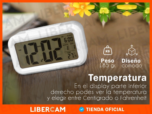 Imagen 8 de 10 de Reloj Despertador Digital Cristal Liquido Alarma Temperatura
