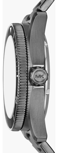 Reloj Pulsera Michael Kors Mk9163 Con Correa De Acero Inoxidable Color Gris Oscuro - Fondo Blanco - Bisel Negro