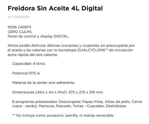 Imagen 6 de 8 de Freidora Midea Af-d140bar1 Sin Aceite 4 Litros Digital