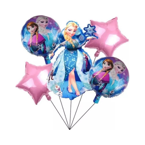 Set De 5 Globos Metalizado Frozen Redondo Cuerpo Entero