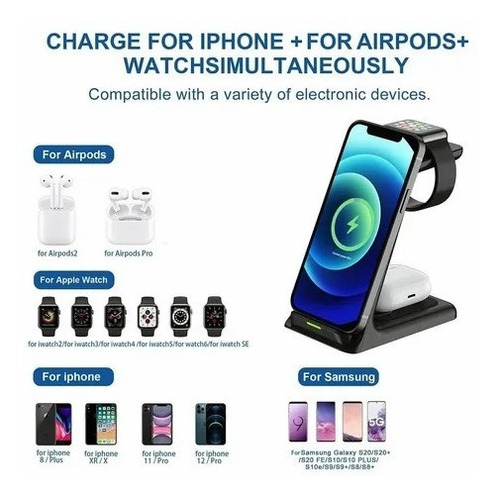 Imagen 3 de 7 de Estación Carga Rápida Para 3 En 1 iPhone/apple Watch/AirPods