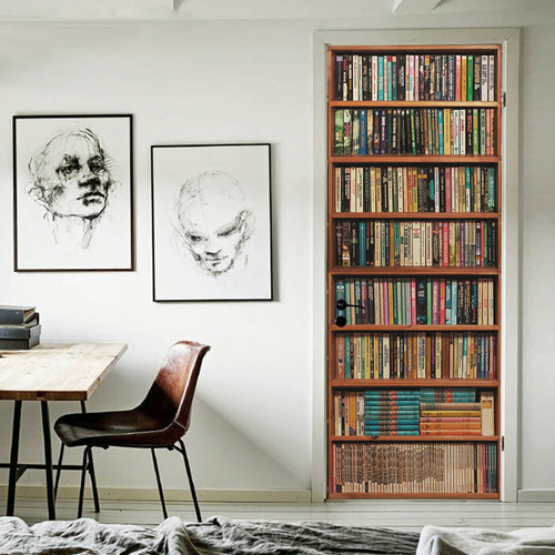 F Pvc Door Sticker Vintage Wood Bookshelf Bar Counter Wall D