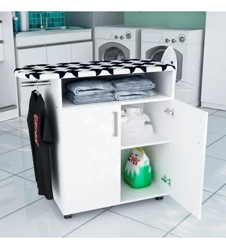 Mueble Tabla Planchar 110cm Organizador 2 Puertas Y Estantes