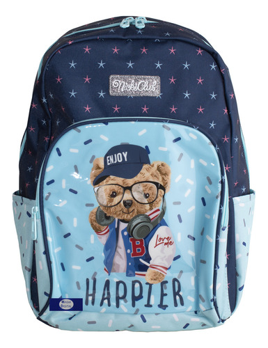 Mochila Urbana Nicks Club Vera Portalap Acolchonada Moda Color Azul / Oso Diseño De La Tela Estampada