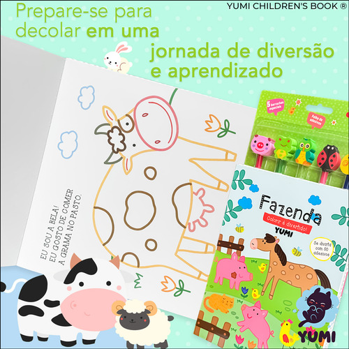 Livro De Colorir E Lápis Animais Da Fazenda | Com 50 Adesivos E Borracha De Bichinhos