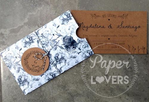 Invitación Boda Ticket Rústica , Papel Texturado Y Kraft