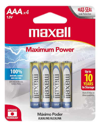 Pilas Alkinas Marca Maxell Pack De Cuatro Aaa Lr03 4pk