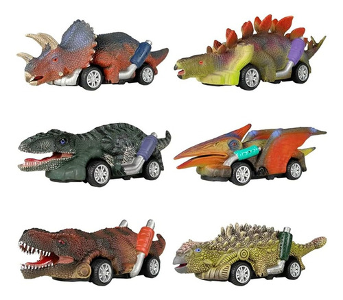 Juguetes De Dinosaurio 6 Carritos Coches Pull-back Tracción