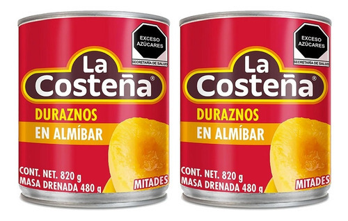 Duraznos En Almíbar Mitades La Costeña® 2 Piezas De 280 Grs