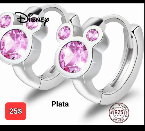 Hermosos Zarcillos Disney Argollas Plata 925 Ley Y Circon