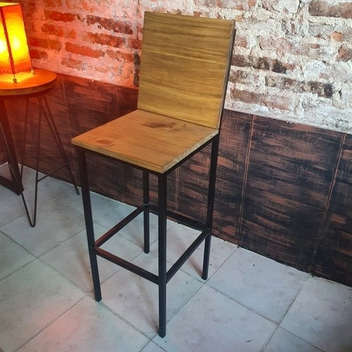 Imagen 5 de 7 de Taburete Banqueta Respaldo Alto Industrial Hierro Madera