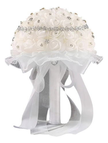 Ramo De Novia Fino Boda Ix Años Diamantes Aplicaciones 20 Cm Blanco