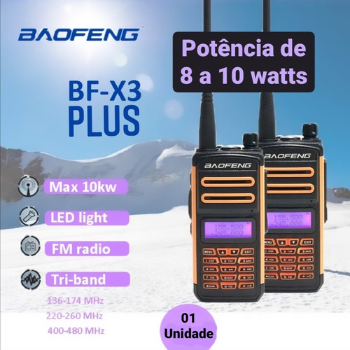 Imagem 5 de 9 de Rádio Triband Baofeng Bf-x3 Laranja E Preto 10w Uhf Vhf Ip67