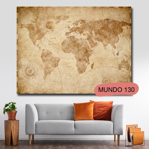 Imagen 3 de 8 de Cuadro Mapamundi Antiguo 120x70 Otros Diseños Tela