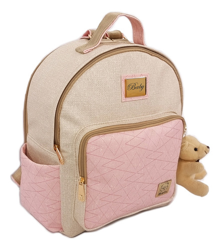 Mochila Maternidade Bebe Personalizada Miellu Jeans + Urso Cor Jeans Rosa