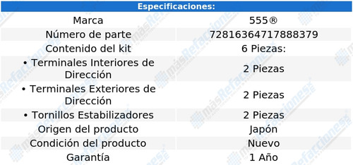 Tornillos Y Terminales (6 Pzas) P/toyota Solara 04 Al 08 555