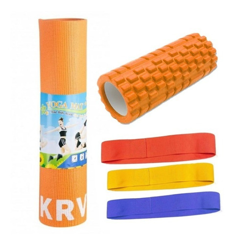 Combo Premium Mat Yoga + 3 Bandas Circulares + Rodillo Foam