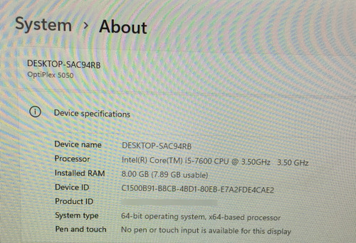 Cpu Dell Optiplex 5050 Intel Core I5-7ta Sku 1615 (Usado)