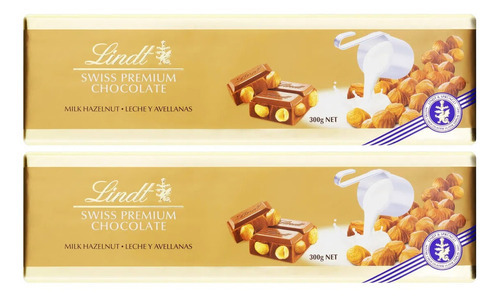 Kit 2 Chocolate Lindt Swiss Classic Ao Leite Com Avelãs 300g