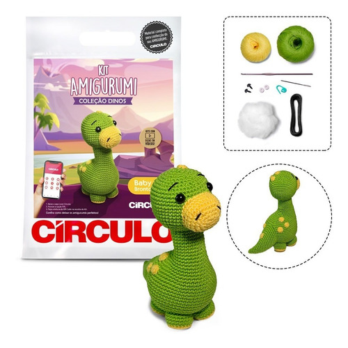 Kit Amigurumi Coleção Dinos Círculo - Receita No Verso Cor 01- Baby Brontossauro