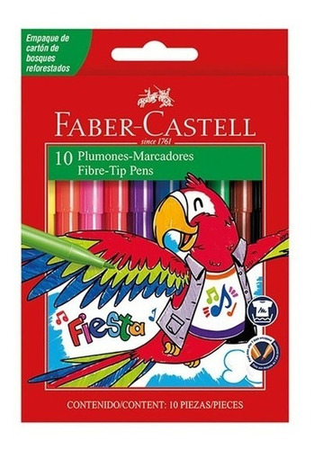 Fibras Faber Castell Fiesta 10 Marcadores De Colores Caja X1