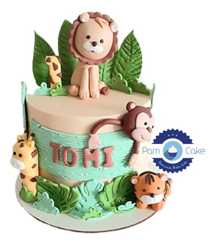 Torta Artesanal Animalitos De La Selva Leon Tigre Mono Cebra