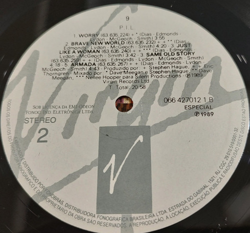 Public Image Ltd - 9 Lp Brasil 1ra Ed Sex Pistols The Clash (Usado)