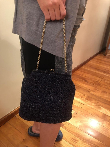 Cartera Vintage Color Azul De Lurex Tipo Tejida Excelente Es