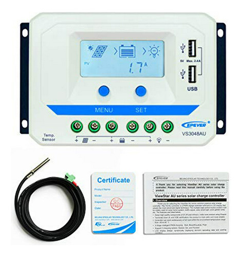 Controlador De Carga Solar  30a 12-48v Pwm Con Usb - Vs3048a