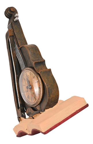 Reloj Vintage Violín Mesa Despertador Y Libro Música