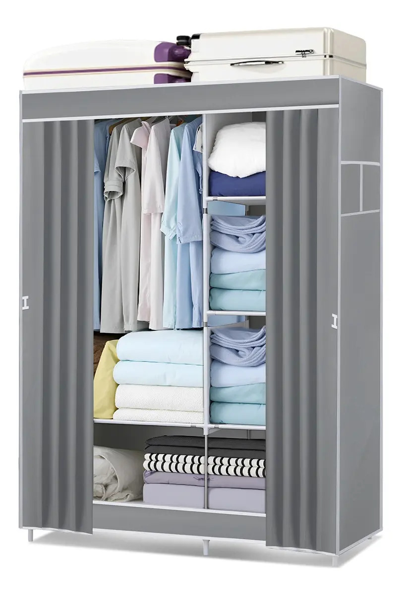Closets Armables Armarios Puerta Doble Portátil De Dos Capas Color Gris