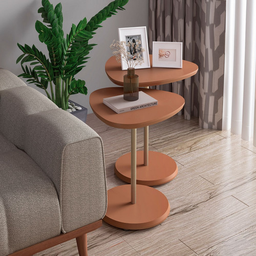 Mesa Canto Bia Kit 2 Peças 100% Mdf Terracota - Pnr Móveis Cor Marrom-claro