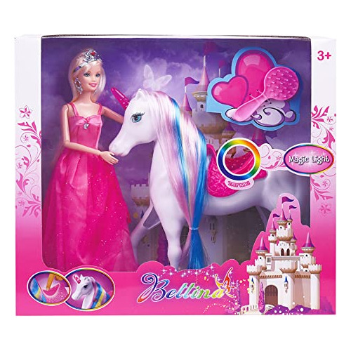 Unicornio Mágico De Luces Y Muñeca De Princesa, Juego...