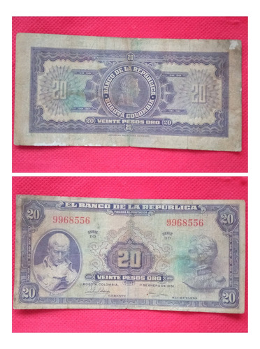 Billete  20 Pesos Oro De 1951.