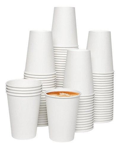 100 Vasos Papel Encerado Blanco 12oz