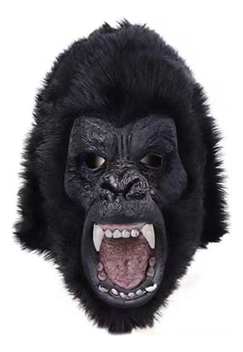 Máscara Látex Gorila Mono Animal Terror Realista Halloween Color Negro