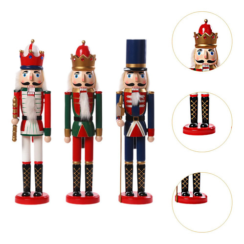 3x Cascanueces De Madera Para Navidad Figura De Marioneta De